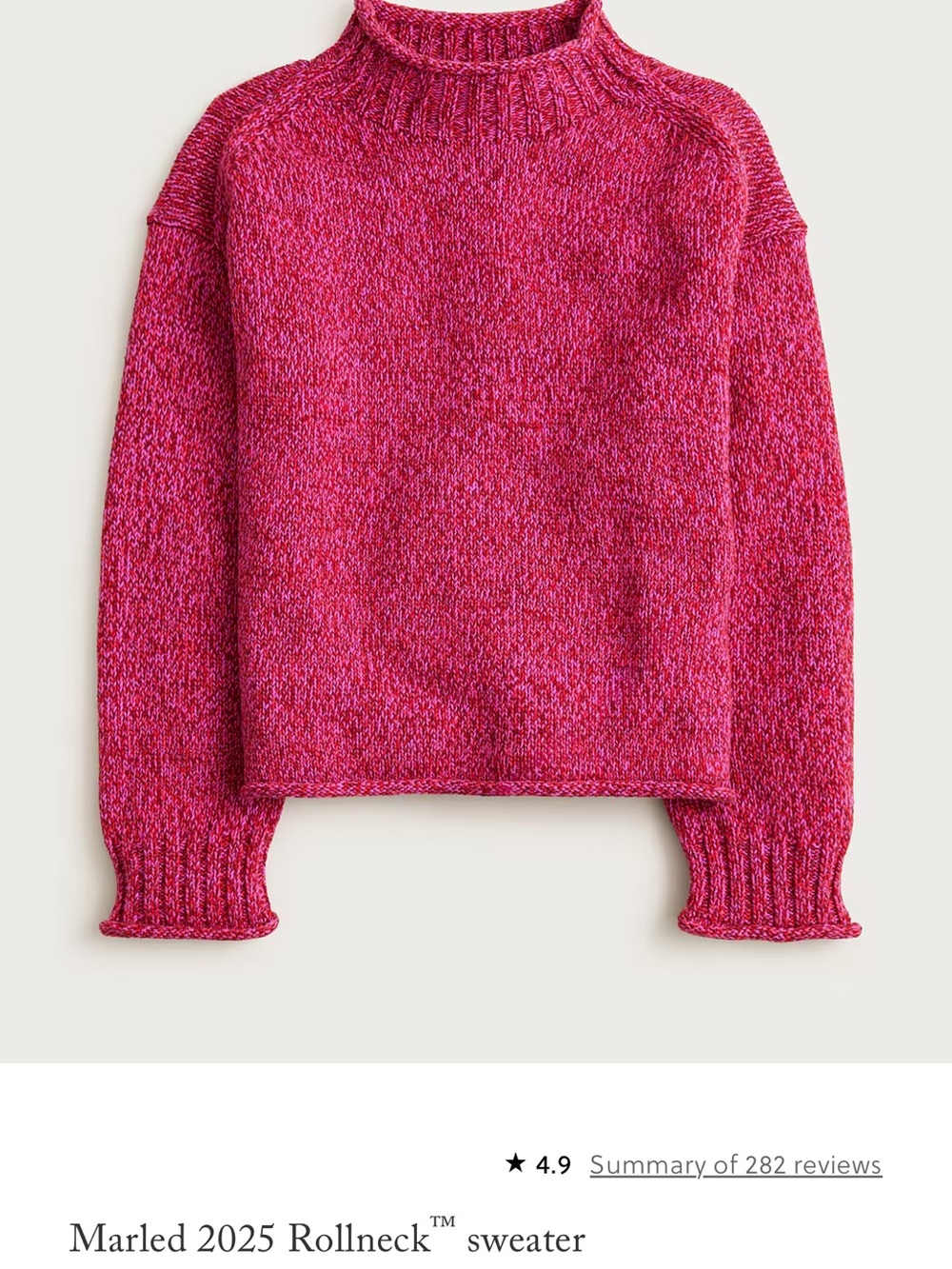 J.Crew Marled 2025 Rollneck Sweater Berry Vintage Red Peony Size M